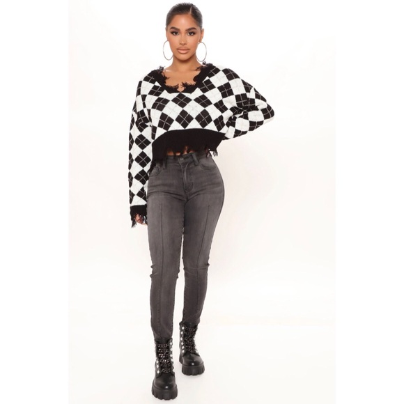 Just Polly Fashion Nova Here For You Crop Sweater Black/Combo XL - Picture 1 of 4